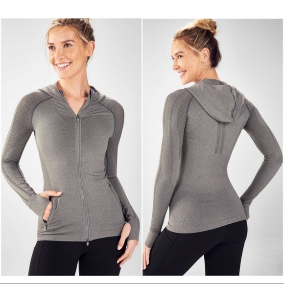 Fabletics Tops - FABLETICS Kiley Seamless Hooded Jacket Gray